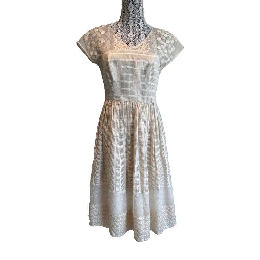 ANTHROPOLOGIE short lace dress Poema cream whimsysize 6 cottage core boho